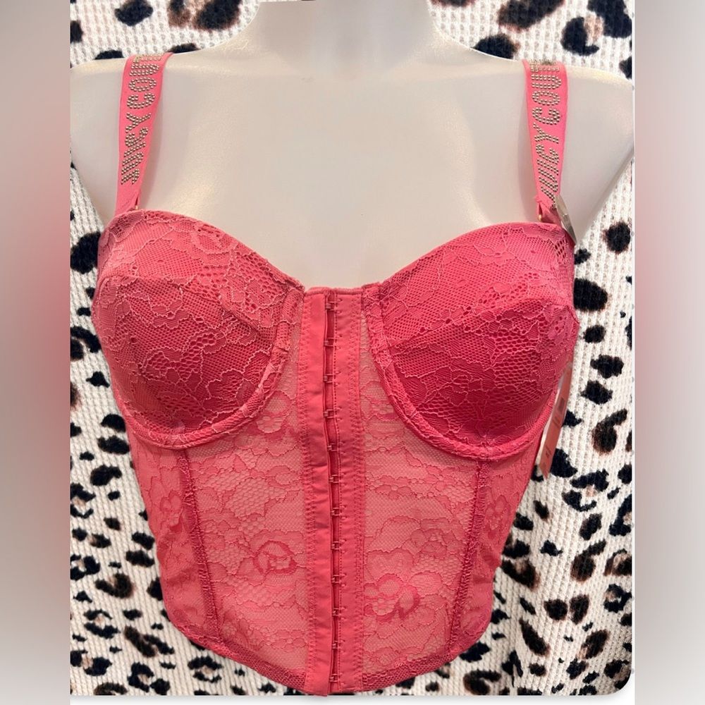 Juicy Couture Pink Lace Corset Size 34B Adjustable Removable Straps NWT